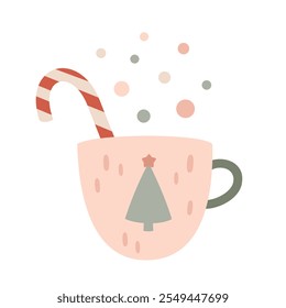 Holiday mug clipart. Christmas clipart. Cute festive seasonal object. Hand drawn vector illustration in flat style