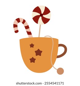 Holiday mug clipart. Christmas clipart. Cute festive seasonal object. Hand drawn vector illustration in flat style