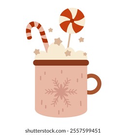 Holiday mug clipart. Christmas clipart. Cute festive seasonal object. Hand drawn vector illustration in flat style