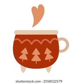 Holiday mug clipart. Christmas clipart. Cute festive seasonal object. Hand drawn vector illustration in flat style