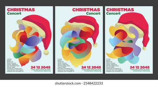 Holiday Music Celebration Design: Guitar and Christmas Charm . abstract christmas music poster set teplate vector illustration.