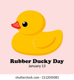 Holiday National Rubber Duck Day. Yellow cute duckling on a pink background. Waterfowl. Vector.