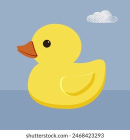 Holiday National Rubber Duck Day. A cute little yellow duckling floats on the sea waves. Vector.