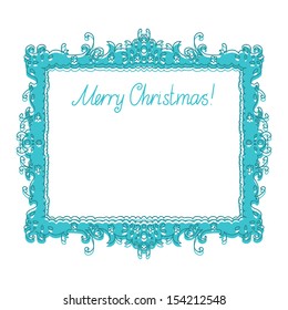 Holiday New Year and Christmas background with frame, flowers and text Merry Christmas - vector