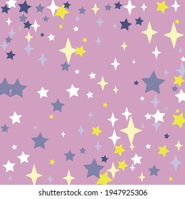 Holiday New Year Multicolor Magic Blue Girl Illustration. Bright Stars Winter Children White Christmas Wallpaper. Print Indigo Pink Kids Color Wallpaper. Mystery Pastel Night Yellow Sky Ornament.