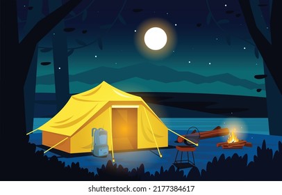 Holiday Night Camp Tent Outdoor Adventure Nature Landscape