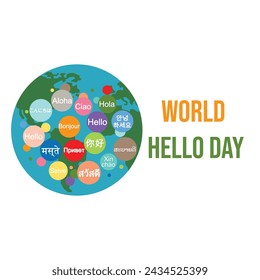 Holiday November 21 - World hello day. Card with speech bubbles with word Hello on different languages. Flat vector illustration. 
