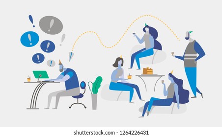 Holiday in the office, office, vector illustration flat style.