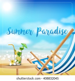 Holiday on beach summer with drinks on the table.Vector