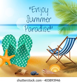 Holiday on beach summer with Flip-flops ,starfish and shells.vector