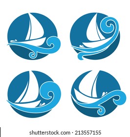 holiday on water, vector collection of travel icons and emblems