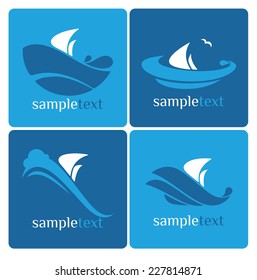 holiday on water, vector collection of travel icons and emblems