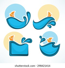 holiday on water, vector collection of travel icons and emblems