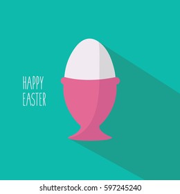 for holiday one single  illustration isolated cute chocolate egg vector modern on greeting card & space on flat design style in egg cup in the middle and shadow with text happy easter