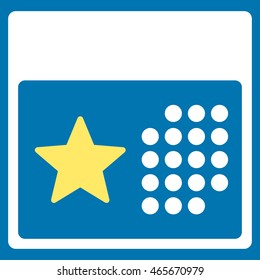 Holiday Organizer vector icon. Style is bicolor flat symbol, yellow and white colors, rounded angles, blue background.