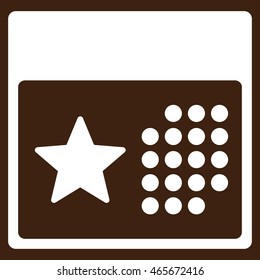 Holiday Organizer vector icon. Style is flat symbol, white color, rounded angles, brown background.