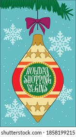 A holiday ornament hanging from a tree