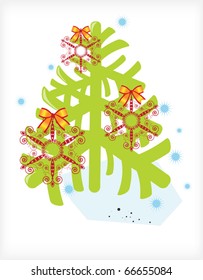 Holiday ornaments in the form of flakes with swirls
