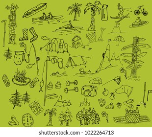 Holiday and outdoor activities illustrations and elements Black