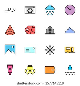 Holiday, outdoor and travel icon set.  Modern trip, journey, travelling colored outline icons sign. Simple icon set vector illustration.