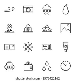 Holiday, outdoor and travel icon set. Modern outline trip, journey, travelling icons sign. Simple icon vector illustration.