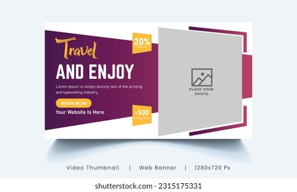 Paquete de vacaciones diseño de miniaturas de vídeo y banner web para agencia de viajes.