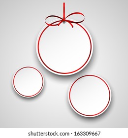 Holiday paper round labels. Christmas balls. Vector illustration. 