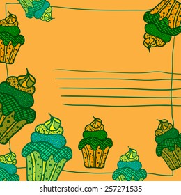 Holiday party card with cupcake flat style and place for text. Vector illustration. Best your design, advertising, menus, invitations, party.