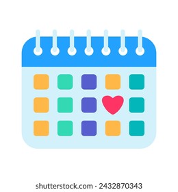 Holiday Party date marked on calendar, birthday symbol. Simple style of festive date heart mark for design of children entertainment center. Color stroke icon isolated on white background