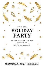 Holiday Party Invitation Template. Holiday Party Invite in Vector. Christmas Party Card in Gold and Black.