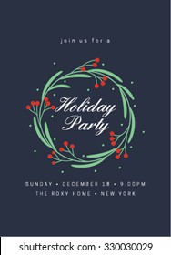 Holiday Party Invitation with Wreath. Holiday party card. Merry Christmas Greeting Card