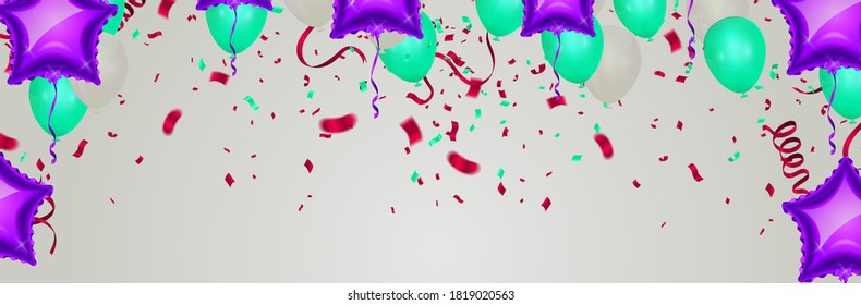 Feiertag, Party und Präsentation Hintergrund für Grußkarten, Einladungen und Verkaufsdesign. Feiern Sie Bammer mit Flaggen, Lichtern und Ballons
