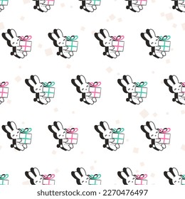 Holiday Party with Rabbit Gifts Vector Seamless Pattern can be use for background and apparel design