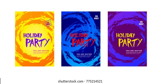 Holiday party set poster template.  Background for card and flyer. Vector illustration