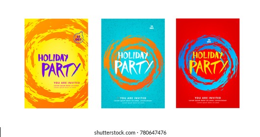 Holiday party set poster template.  Background for card and flyer. Vector illustration