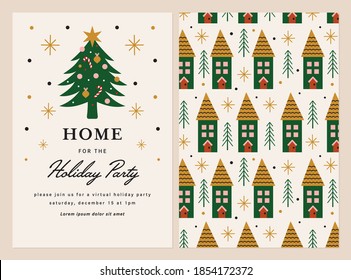 Holiday Party Template Invitation Design with Christmas Tree.
