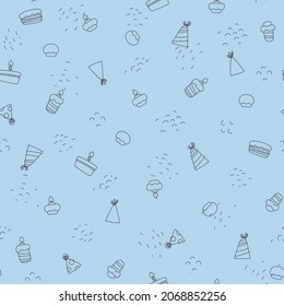 holiday pattern with cake. greeting print. Seamless pattern for fabric, paper, wrapping, clothing, textile, wallpaper. Vector illustration