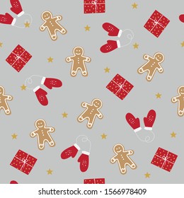
holiday pattern with gingerbread men in red