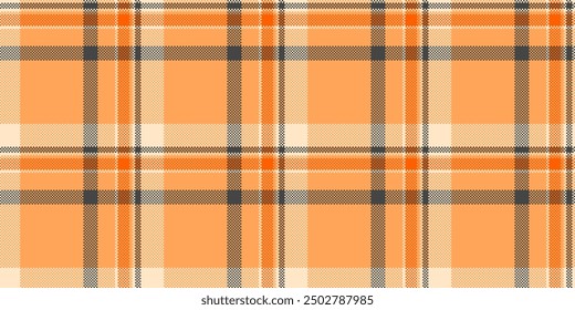Holiday pattern texture seamless, satin vector tartan textile. 1970s plaid fabric background check in orange and bisque colors palette.