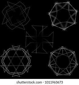 Holiday patterns of stars of snowflakes and flowers for gifts geometric pentagram