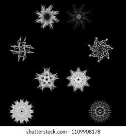 Holiday patterns of stars of snowflakes and flowers for gifts geometric pentagram