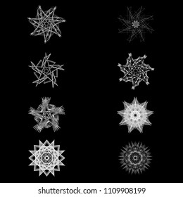 Holiday patterns of stars of snowflakes and flowers for gifts geometric pentagram