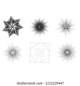 Holiday patterns of stars of snowflakes and flowers for gifts geometric pentagram