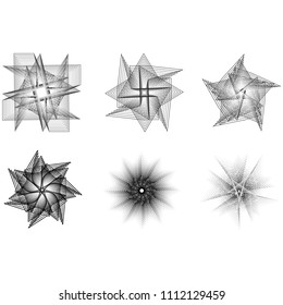 Holiday patterns of stars of snowflakes and flowers for gifts geometric pentagram