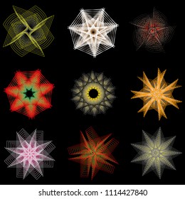 Holiday patterns of stars of snowflakes and flowers for gifts geometric pentagram