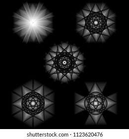 Holiday patterns of stars of snowflakes and flowers for gifts geometric pentagram