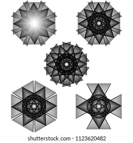 Holiday patterns of stars of snowflakes and flowers for gifts geometric pentagram