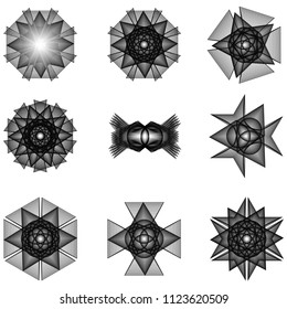 Holiday patterns of stars of snowflakes and flowers for gifts geometric pentagram