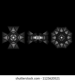 Holiday patterns of stars of snowflakes and flowers for gifts geometric pentagram