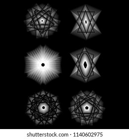 Holiday patterns of stars of snowflakes and flowers for gifts geometric pentagram